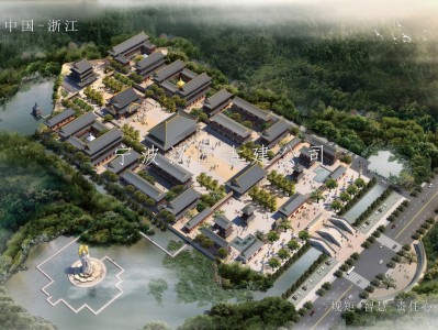 临海寺院重建规划布局鸟瞰图